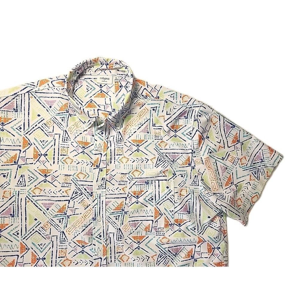 Cabana Men's XL Camp‎ Shirt Stretch Colorful Hawaiian Geometric AOP Modern EUC